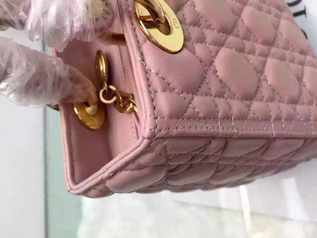 Dior Lady Dior Bag Pink Lambskin Gold Hardware for Sale