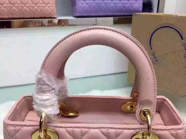 Dior Lady Dior Bag Pink Lambskin Gold Hardware for Sale