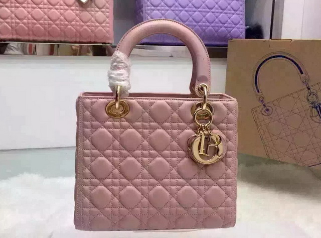 Dior Lady Dior Bag Pink Lambskin Gold Hardware for Sale