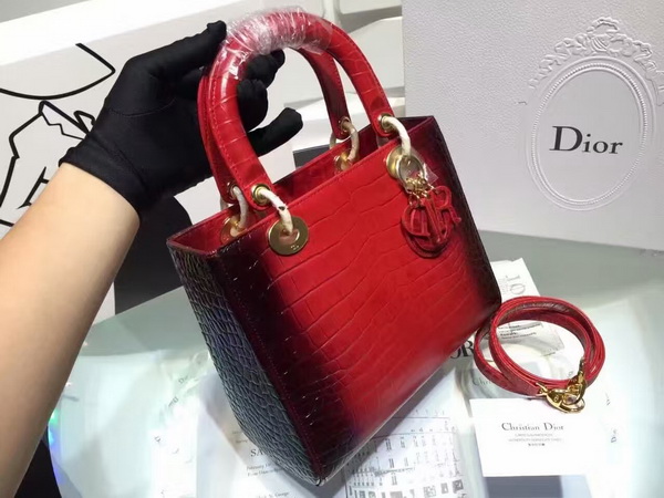 Dior Lady Dior Bag Red Crocodile With Black Side for Sale