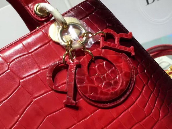 Dior Lady Dior Bag Red Crocodile With Black Side for Sale