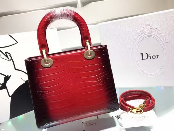 Dior Lady Dior Bag Red Crocodile With Black Side for Sale