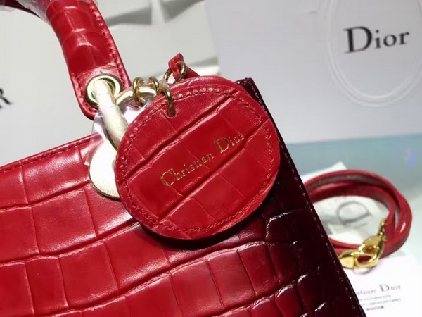 Dior Lady Dior Bag Red Crocodile With Black Side for Sale