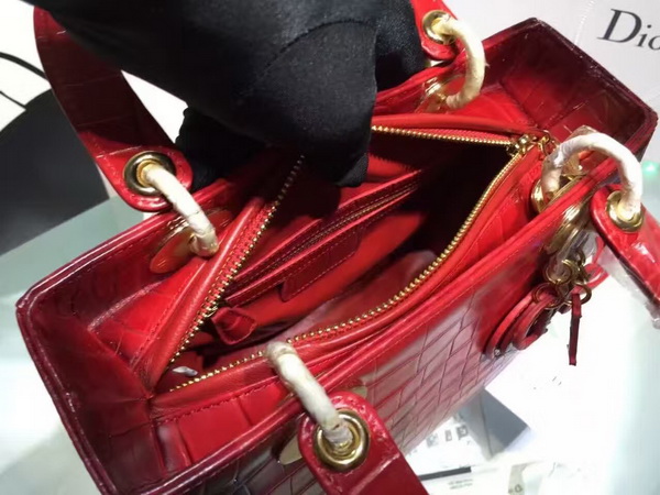 Dior Lady Dior Bag Red Crocodile With Black Side for Sale