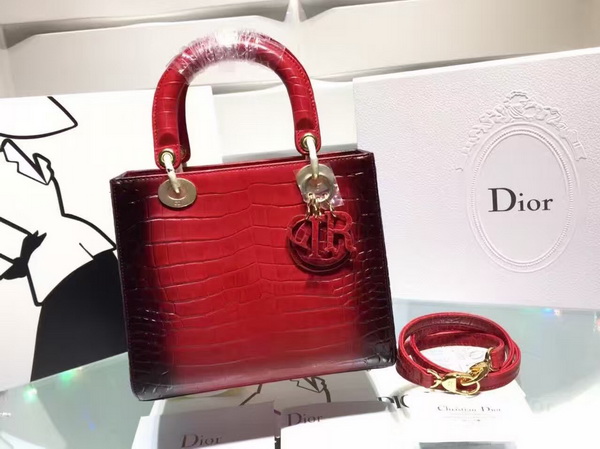 Dior Lady Dior Bag Red Crocodile With Black Side for Sale