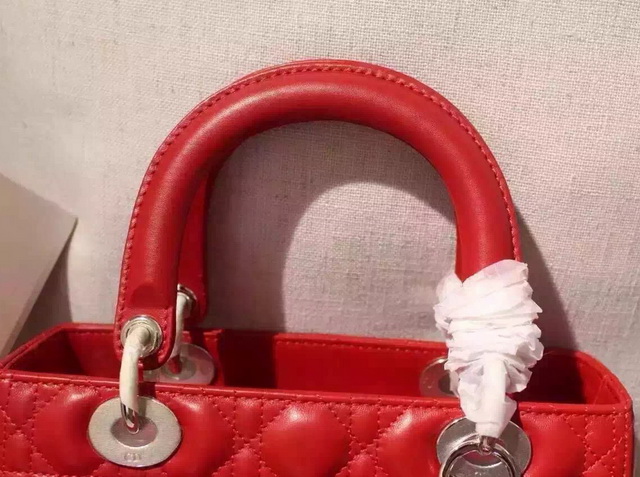 Dior Lady Dior Bag Red Lambskin Silver Hardware for Sale