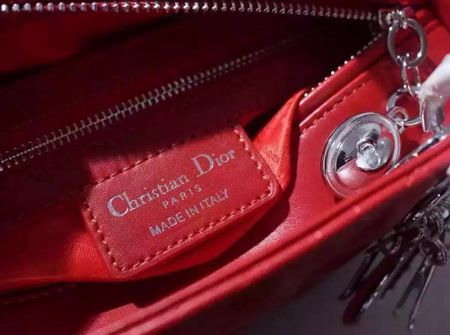 Dior Lady Dior Bag Red Lambskin Silver Hardware for Sale