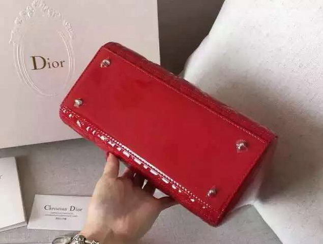 Dior Lady Dior Bag Red Patent Lambskin Silver Hardware for Sale