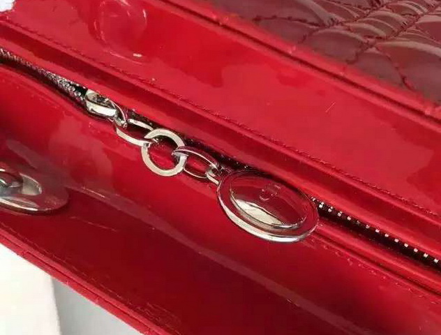 Dior Lady Dior Bag Red Patent Lambskin Silver Hardware for Sale