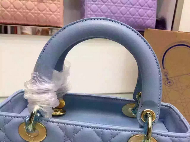 Dior Lady Dior Bag Sky Blue Lambskin Gold Hardware for Sale