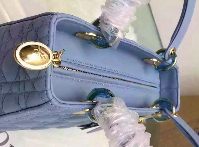 Dior Lady Dior Bag Sky Blue Lambskin Gold Hardware for Sale