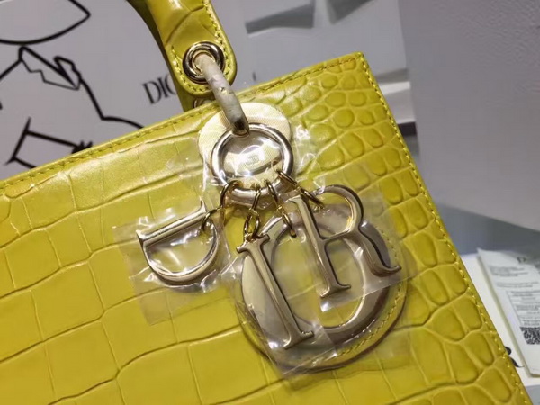 Dior Lady Dior Bag Yellow Crocodile Light Gold Tone Jewellery for Sale