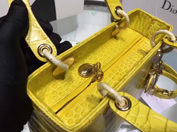 Dior Lady Dior Bag Yellow Crocodile Light Gold Tone Jewellery for Sale