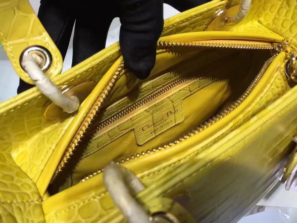 Dior Lady Dior Bag Yellow Crocodile Light Gold Tone Jewellery for Sale