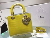 Dior Lady Dior Bag Yellow Crocodile Light Gold Tone Jewellery for Sale