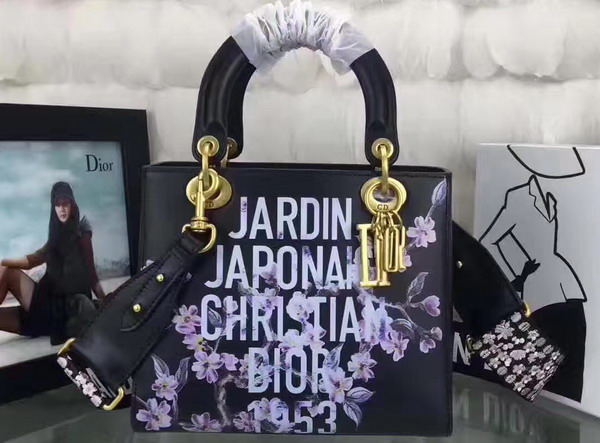 Dior Lady Dior Bag in Black Calfskin with Painting For Sale