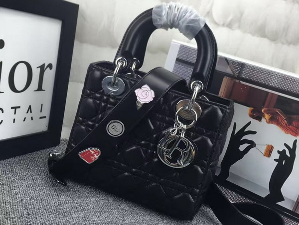 Dior Lady Dior Bag in Black Lambskin Customisable Shoulder Strap Silver Hardware for Sale