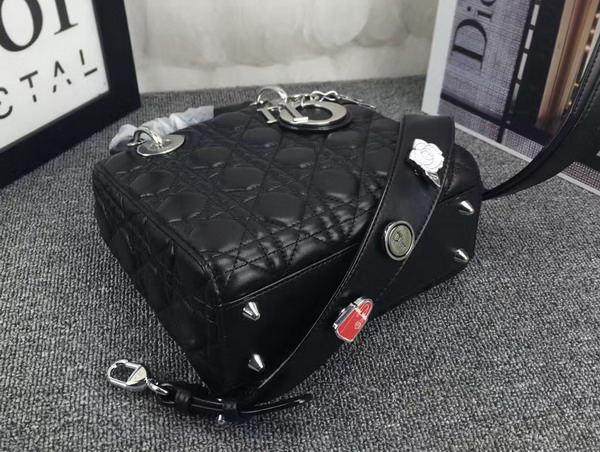 Dior Lady Dior Bag in Black Lambskin Customisable Shoulder Strap Silver Hardware for Sale