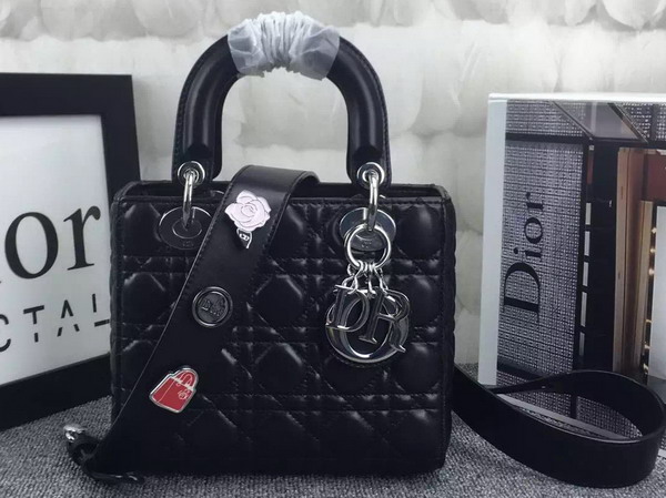 Dior Lady Dior Bag in Black Lambskin Customisable Shoulder Strap Silver Hardware for Sale