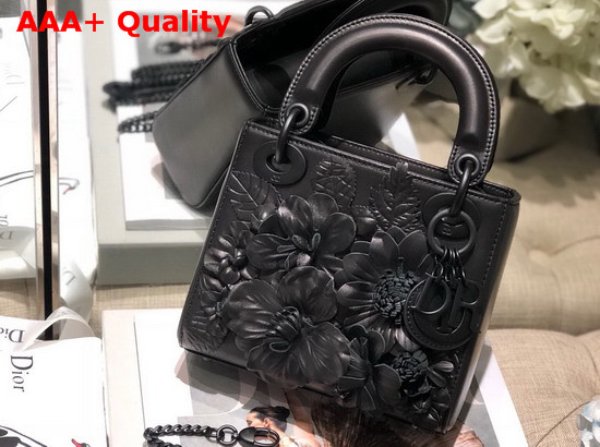 Dior Lady Dior Bag in Black Lambskin with Embroidered Flowers Replica