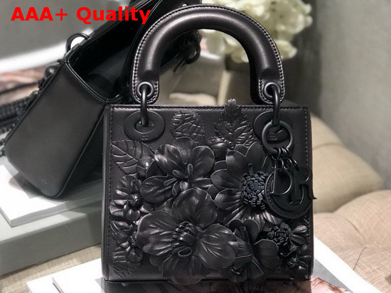 Dior Lady Dior Bag in Black Lambskin with Embroidered Flowers Replica