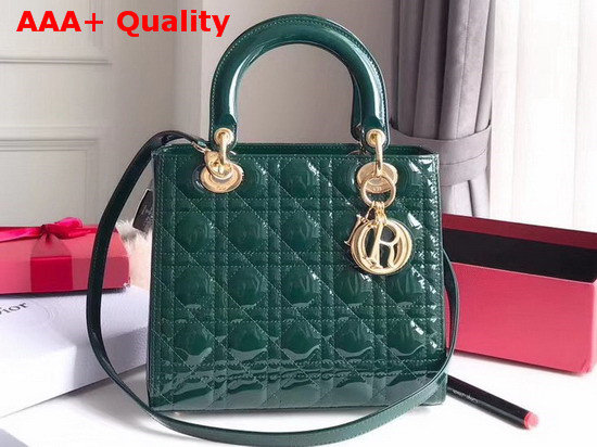 Dior Lady Dior Bag in Green Patent Cannage Calfskin Gold Hardware Replica