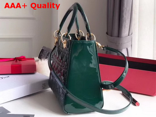 Dior Lady Dior Bag in Green Patent Cannage Calfskin Gold Hardware Replica