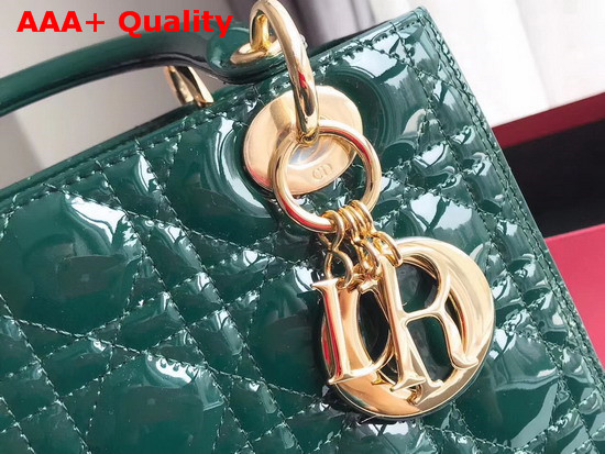 Dior Lady Dior Bag in Green Patent Cannage Calfskin Gold Hardware Replica