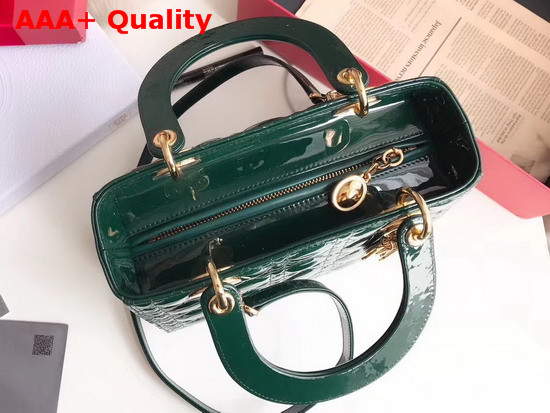 Dior Lady Dior Bag in Green Patent Cannage Calfskin Gold Hardware Replica