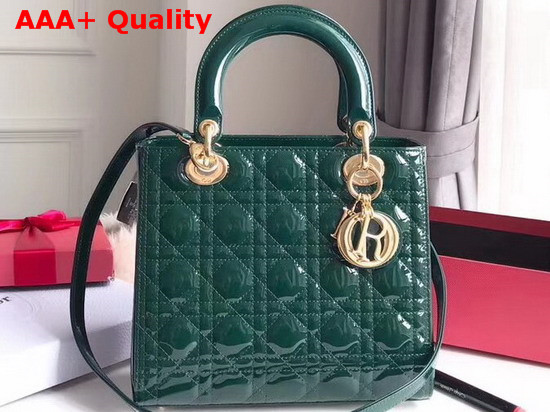 Dior Lady Dior Bag in Green Patent Cannage Calfskin Gold Hardware Replica