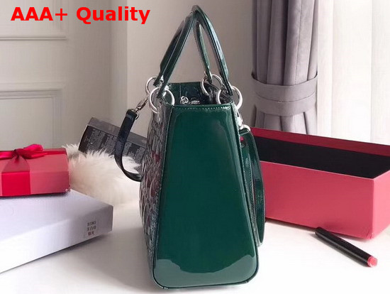 Dior Lady Dior Bag in Green Patent Cannage Calfskin Silver Hardware Replica