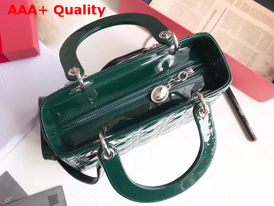 Dior Lady Dior Bag in Green Patent Cannage Calfskin Silver Hardware Replica