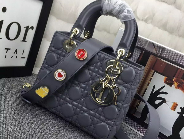 Dior Lady Dior Bag in Grey Lambskin Customisable Shoulder Strap for Sale