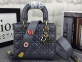 Dior Lady Dior Bag in Grey Lambskin Customisable Shoulder Strap for Sale