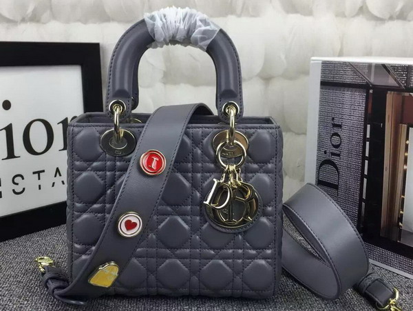 Dior Lady Dior Bag in Grey Lambskin Customisable Shoulder Strap for Sale