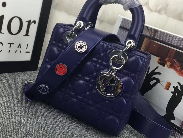 Dior Lady Dior Bag in Navy Blue Lambskin Customisable Shoulder Strap for Sale