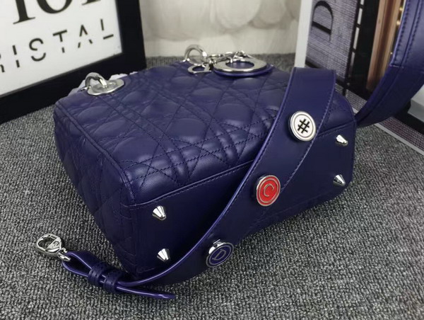 Dior Lady Dior Bag in Navy Blue Lambskin Customisable Shoulder Strap for Sale