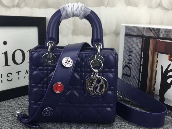 Dior Lady Dior Bag in Navy Blue Lambskin Customisable Shoulder Strap for Sale