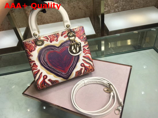 Dior Lady Dior Bag in Off White Calfskin Printed with a Textured Dioramour Heart Replica