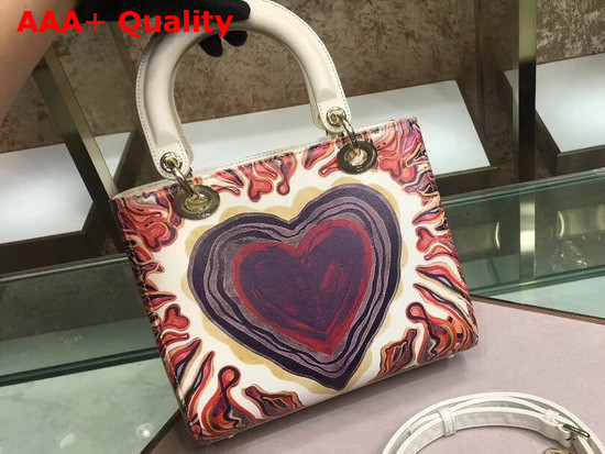 Dior Lady Dior Bag in Off White Calfskin Printed with a Textured Dioramour Heart Replica