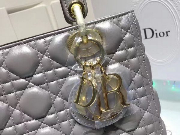 Dior Lady Dior Bag in Pearl Grey Lambskin with Light Gold Tone Jewellery For Sale