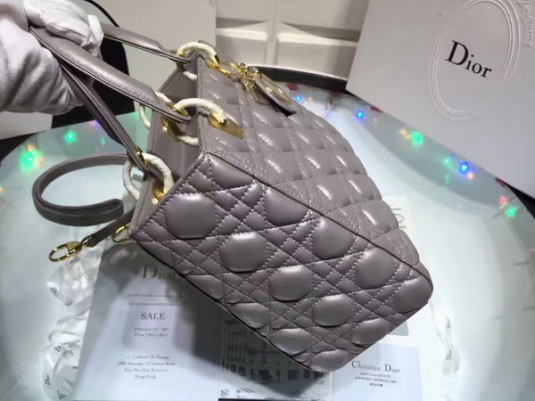 Dior Lady Dior Bag in Pearl Grey Lambskin with Light Gold Tone Jewellery For Sale