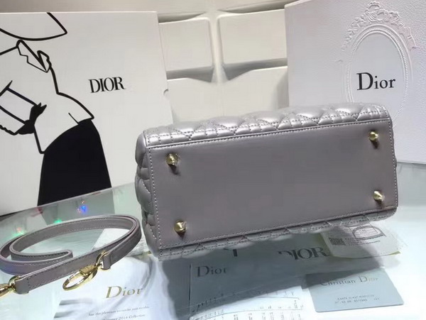 Dior Lady Dior Bag in Pearl Grey Lambskin with Light Gold Tone Jewellery For Sale