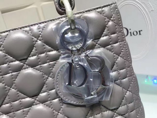 Dior Lady Dior Bag in Pearl Grey Lambskin with Silver Tone Jewellery For Sale