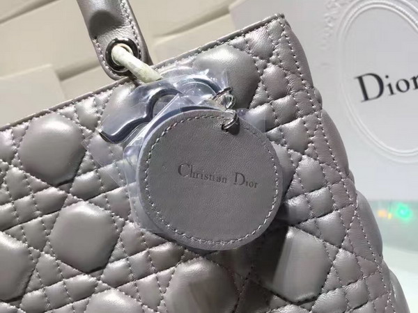 Dior Lady Dior Bag in Pearl Grey Lambskin with Silver Tone Jewellery For Sale