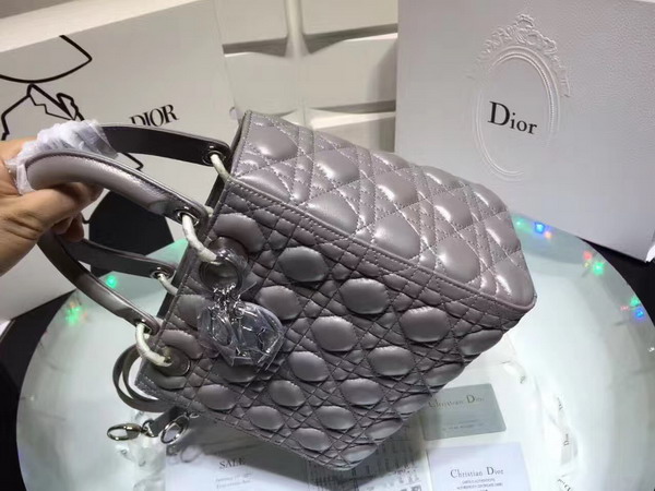 Dior Lady Dior Bag in Pearl Grey Lambskin with Silver Tone Jewellery For Sale