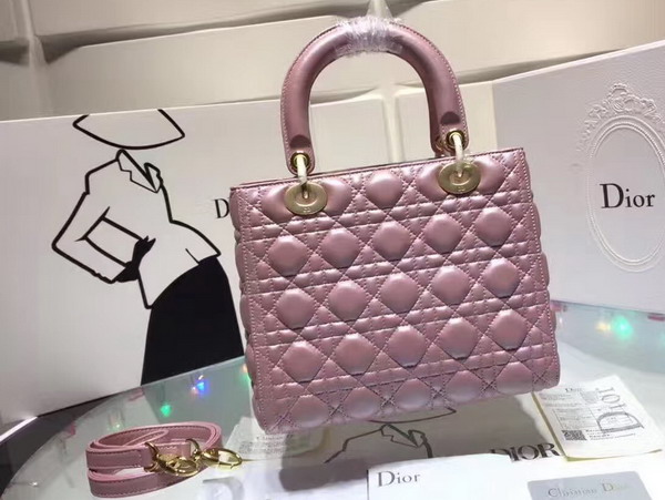 Dior Lady Dior Bag in Pearl Pink Lambskin with Light Gold Tone Jewellery For Sale