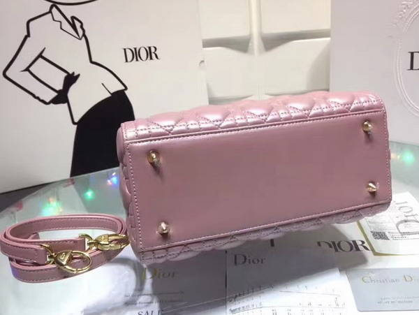 Dior Lady Dior Bag in Pearl Pink Lambskin with Light Gold Tone Jewellery For Sale