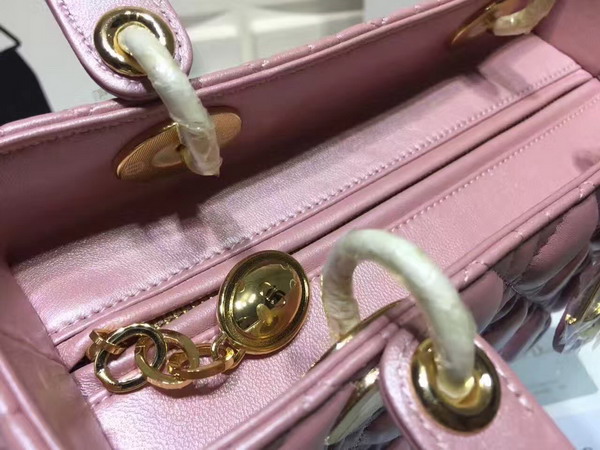 Dior Lady Dior Bag in Pearl Pink Lambskin with Light Gold Tone Jewellery For Sale