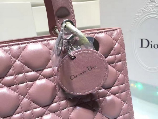 Dior Lady Dior Bag in Pearl Pink Lambskin with Silver Tone Jewellery For Sale